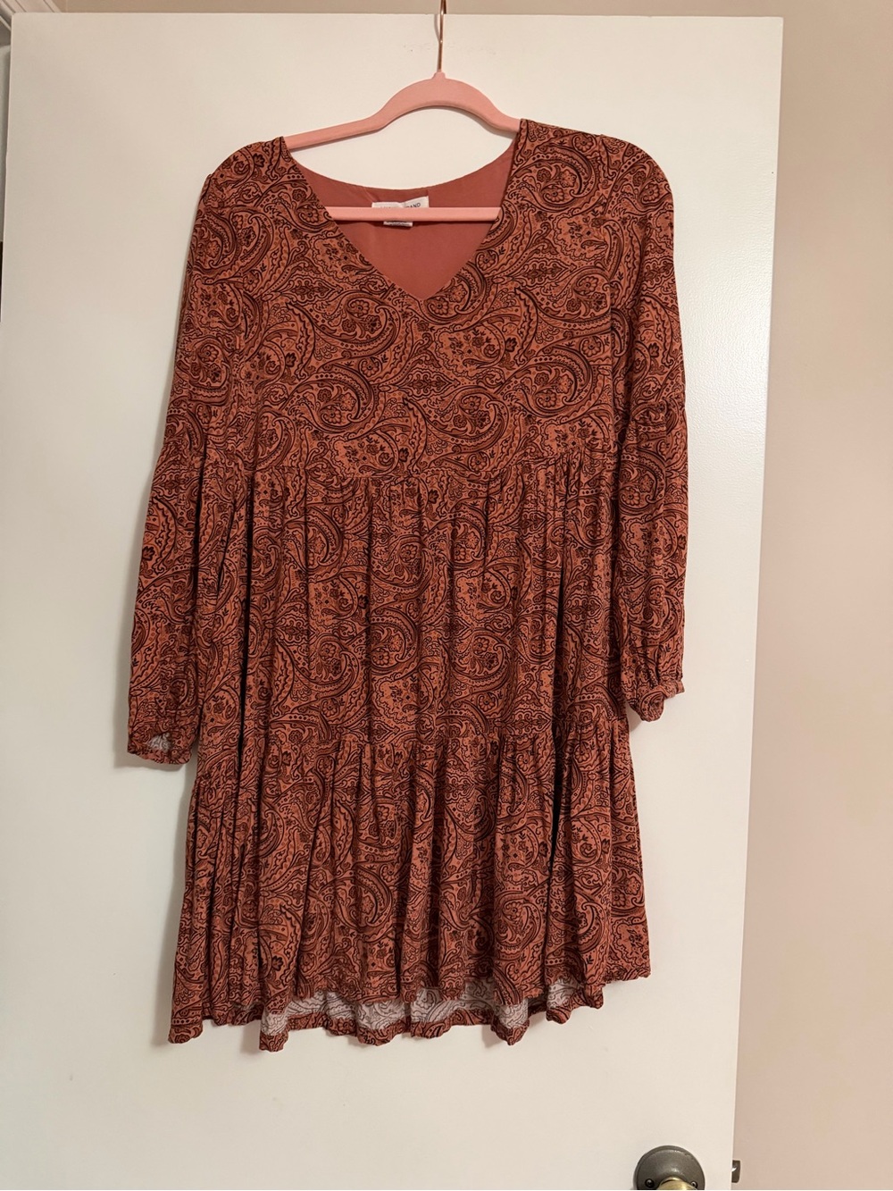 Lucky Brand Women's Rust Paisley V-Neck Tiered Dress